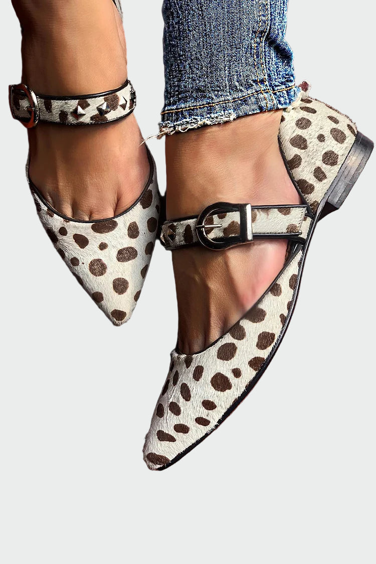 Pointed Toe Ballerina with Leopard Straps