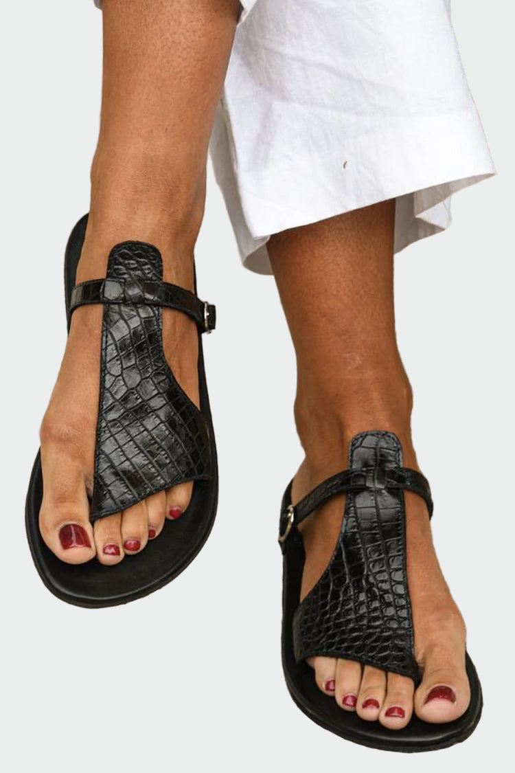 T-Strap Sandals with Textured Finish
