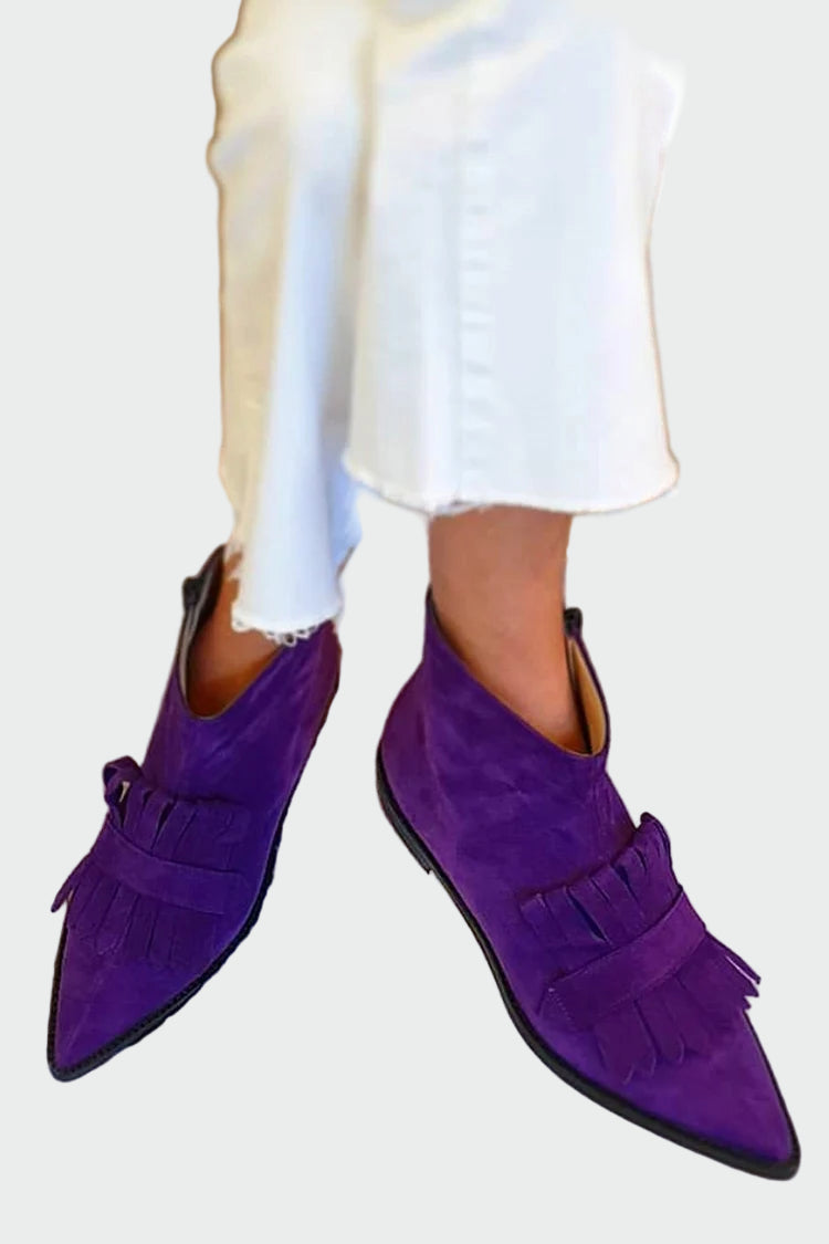 Pointed Ankle Boots with Decorative Fringes