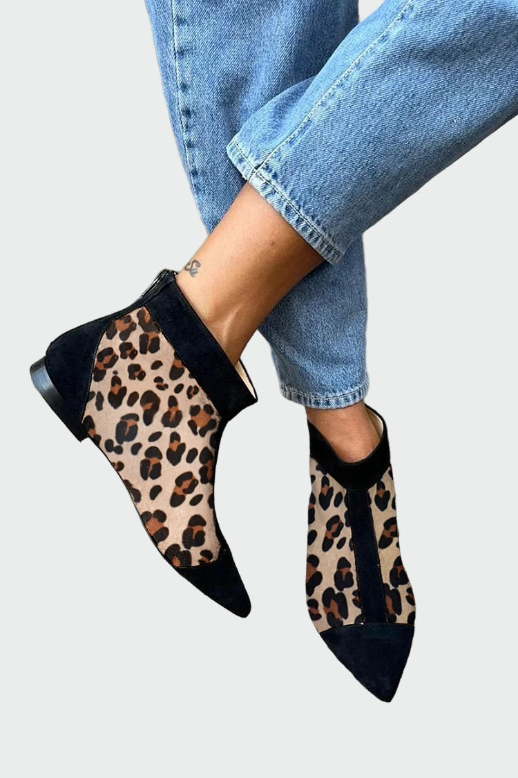 Leopard Print Ankle Boots with Pointed Toe