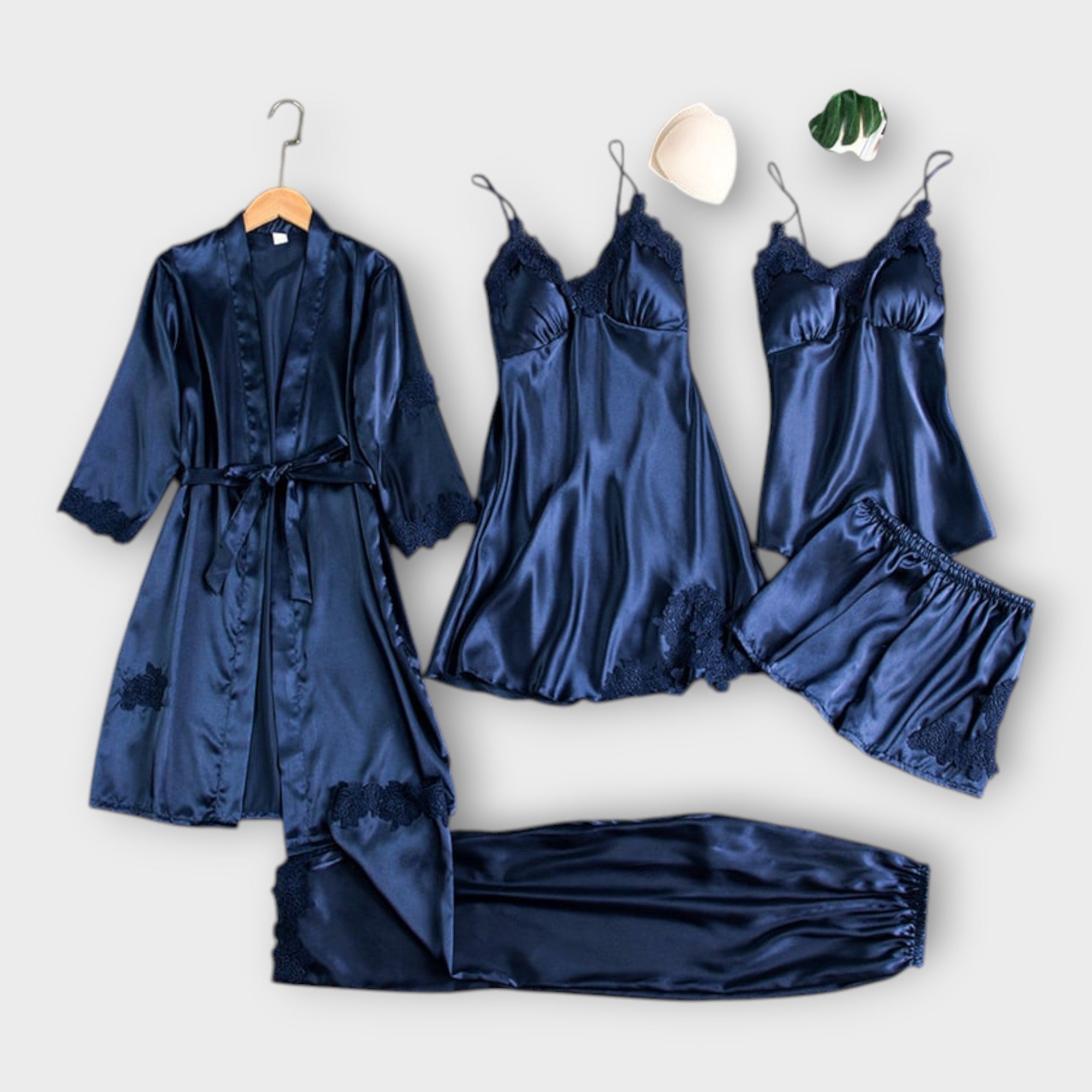 Satin Nightwear & Robe Set with Refined Aesthetic