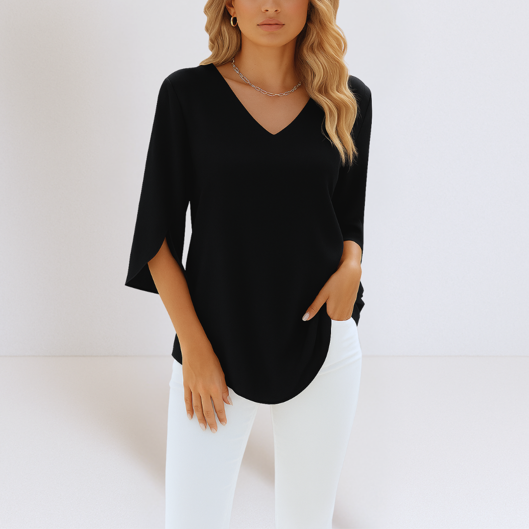 Elegant V-Neck Blouse with Open Sleeves