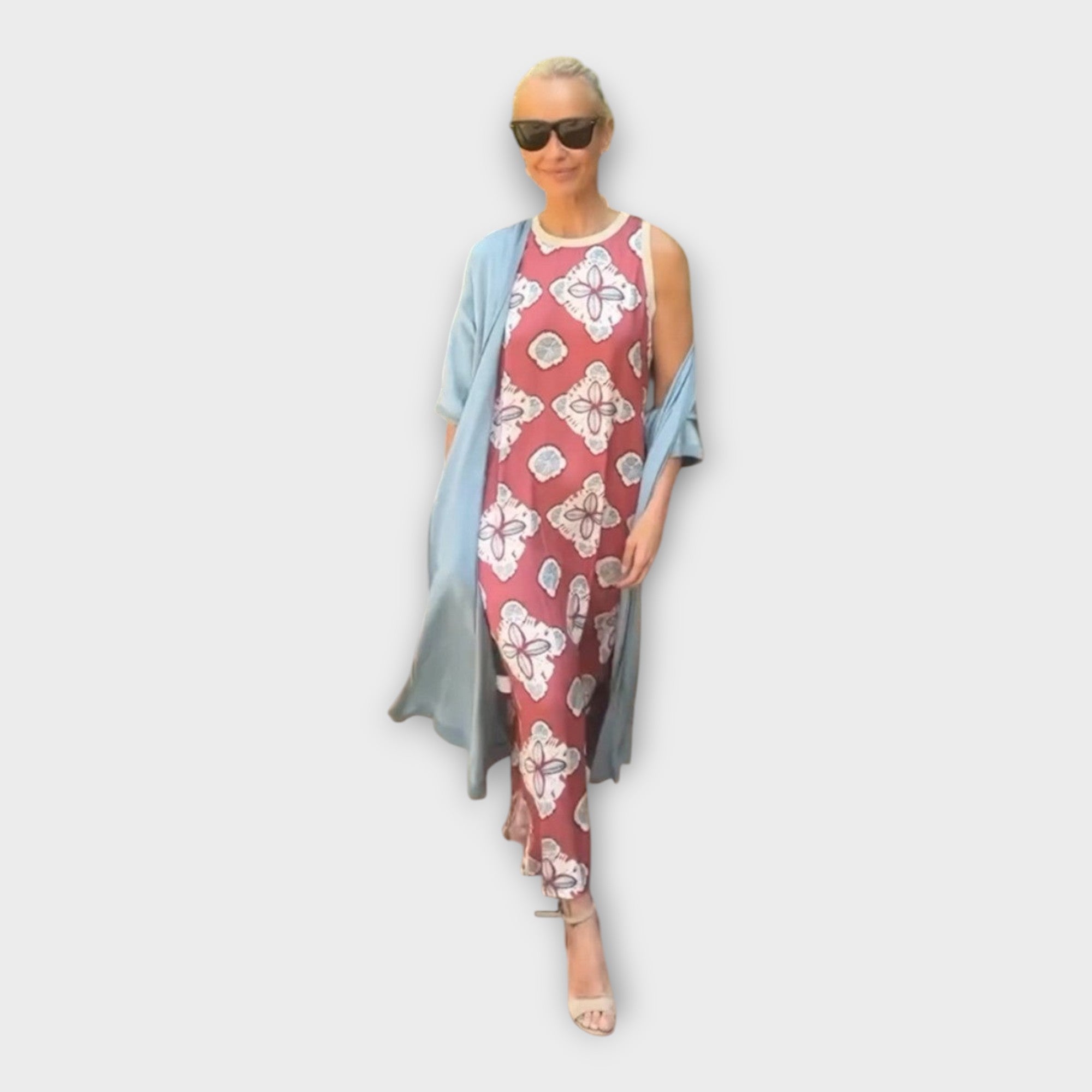 Maxi Dress with Geometric and Floral Patterns