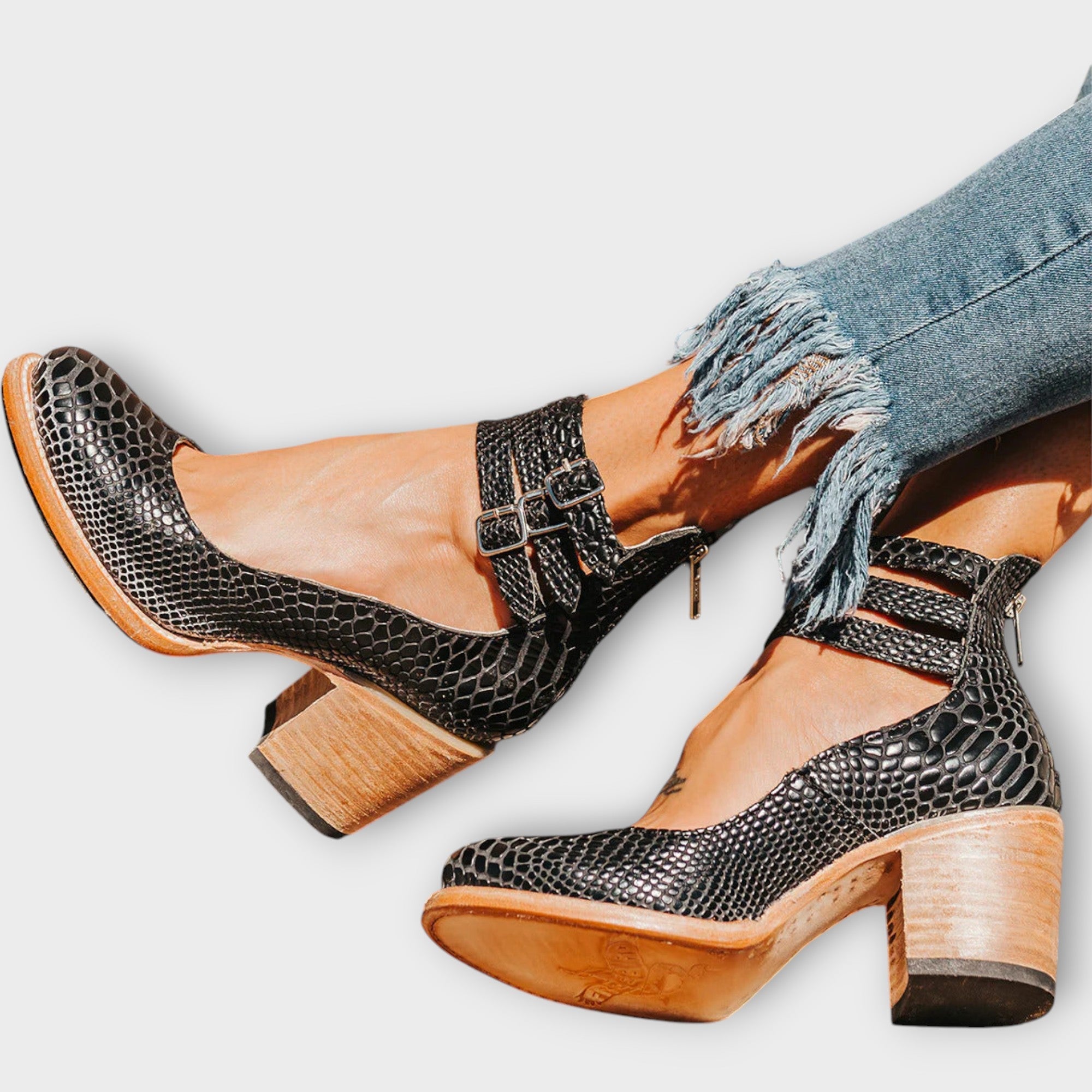 Shoes with Multiple Straps and Thick Heel