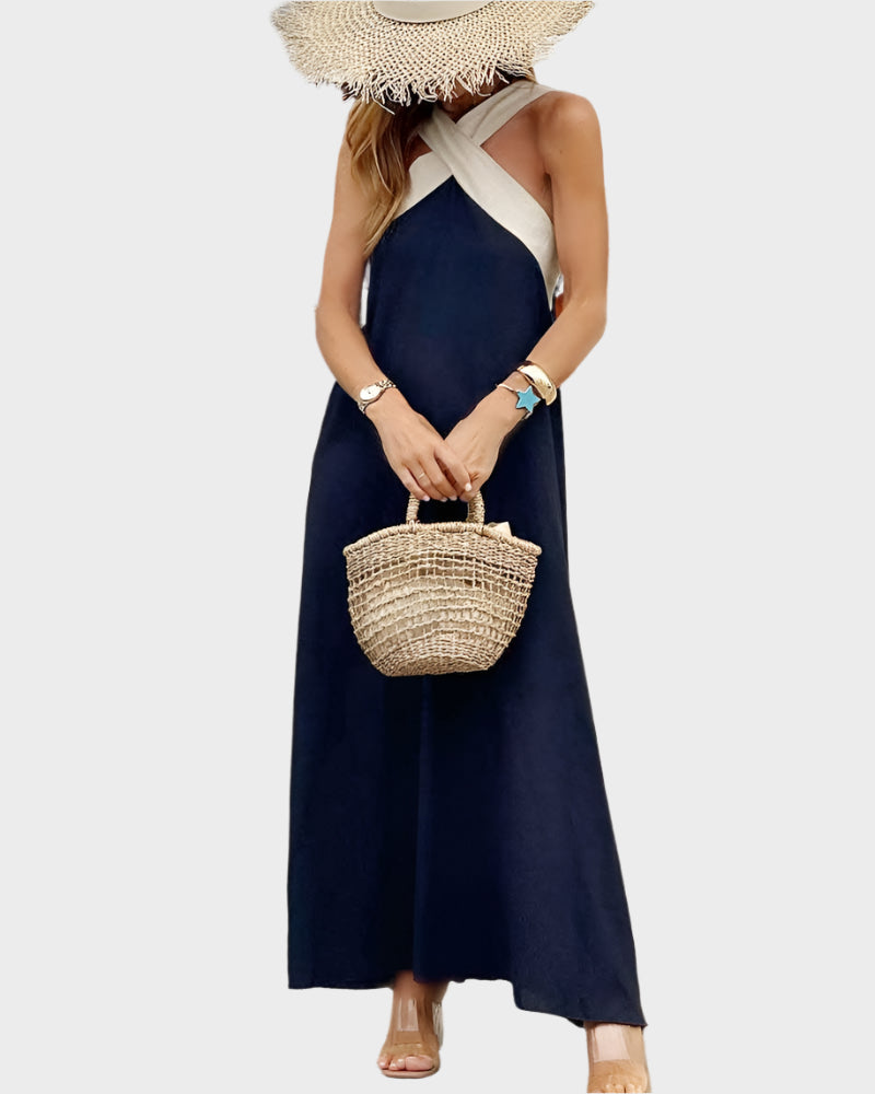 Elegant Backless Dress with Modern Cross Neckline