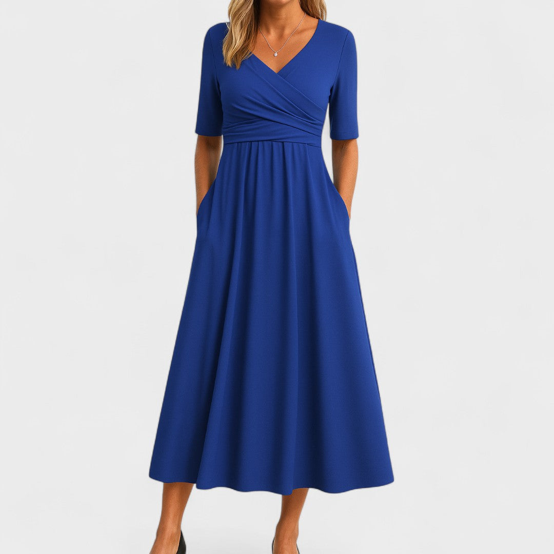 Elegant Long Dress with Crossed Neckline