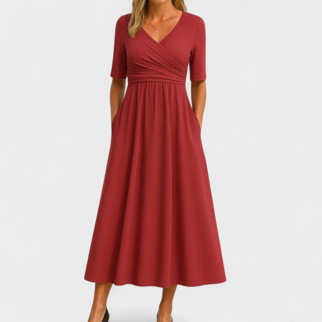 Elegant Long Dress with Crossed Neckline