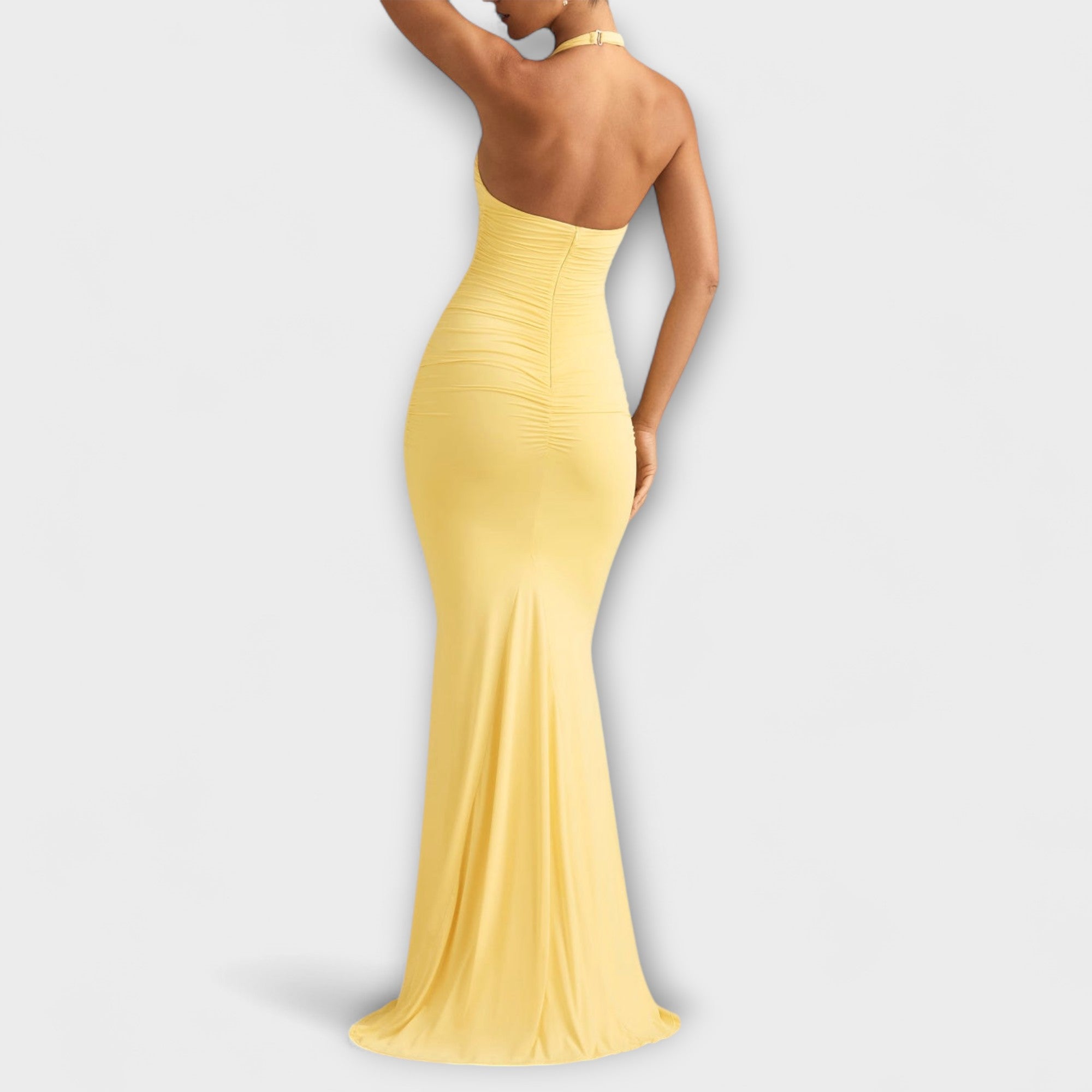 Elegant gala dress with open back and striking neckline
