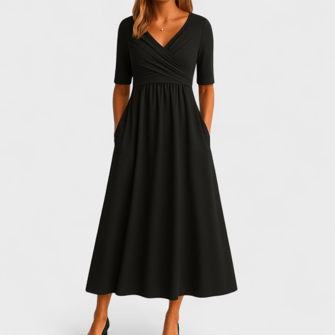 Elegant Long Dress with Crossed Neckline
