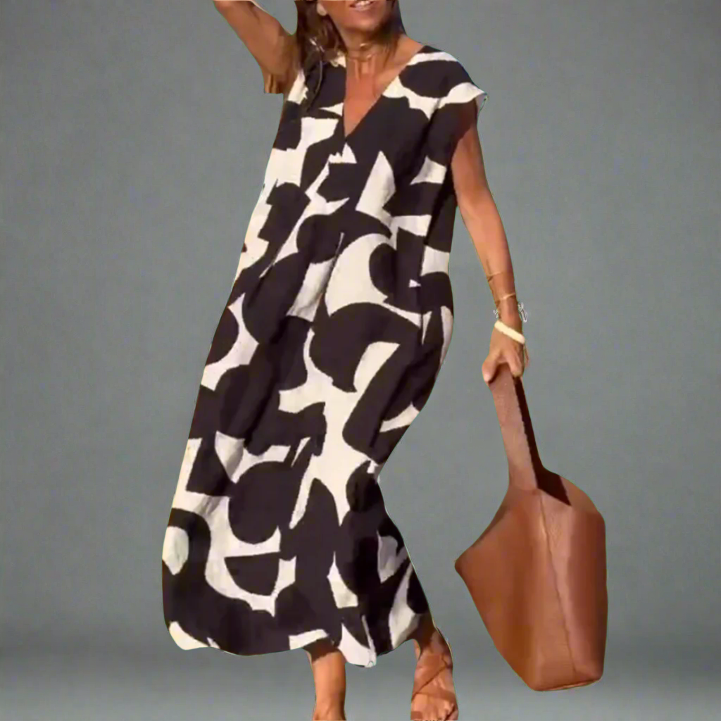 V-Neck Dress with Fabric Print