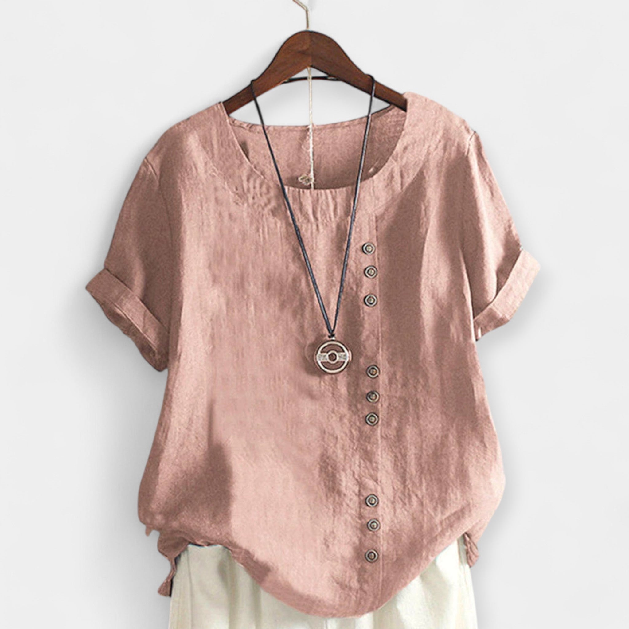 Short-Sleeved Blouse with Buttons