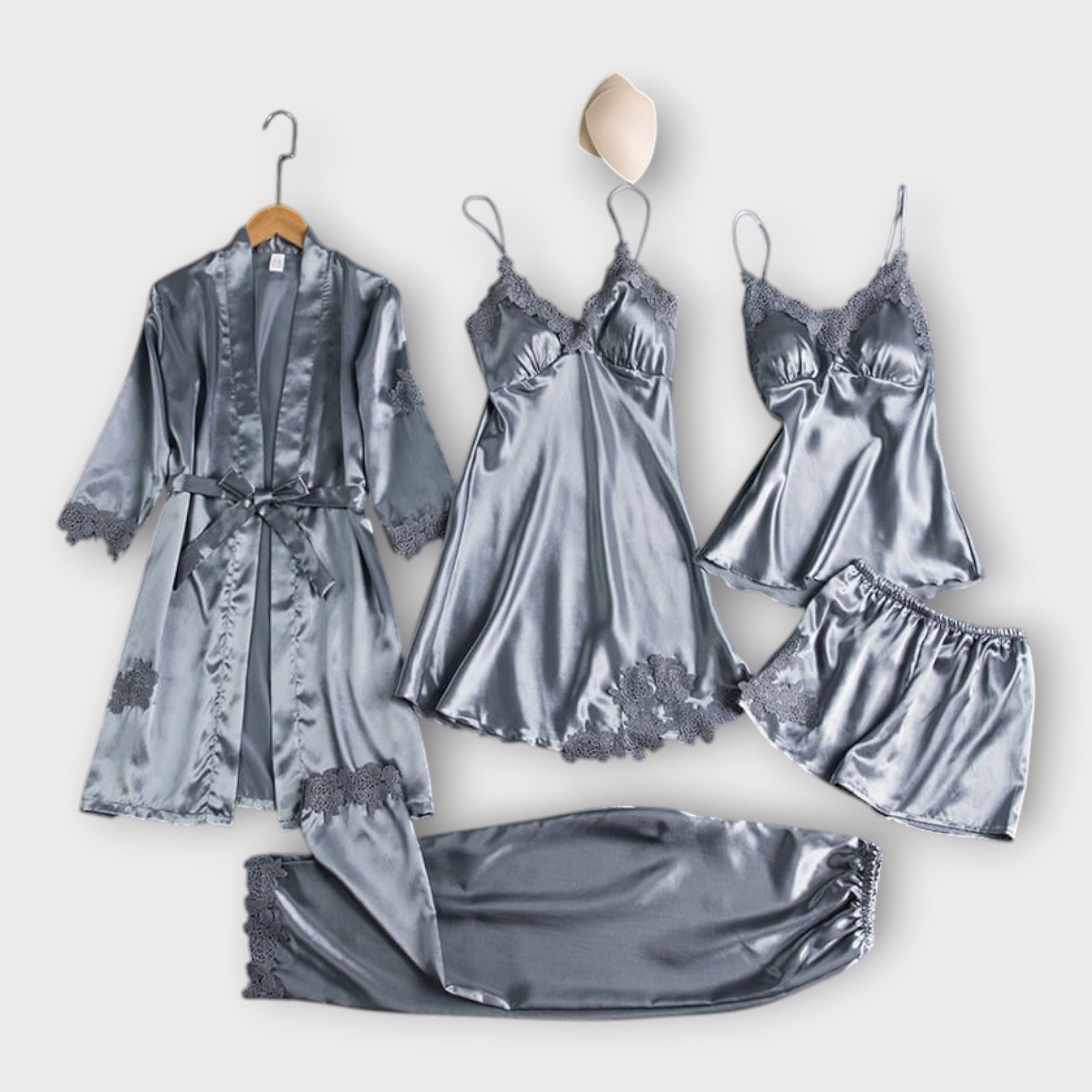 Satin Nightwear & Robe Set with Refined Aesthetic