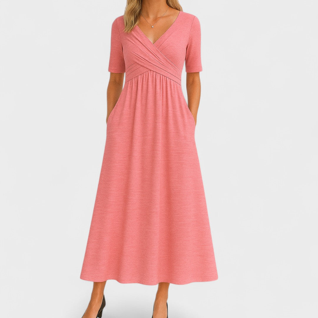 Elegant Long Dress with Crossed Neckline
