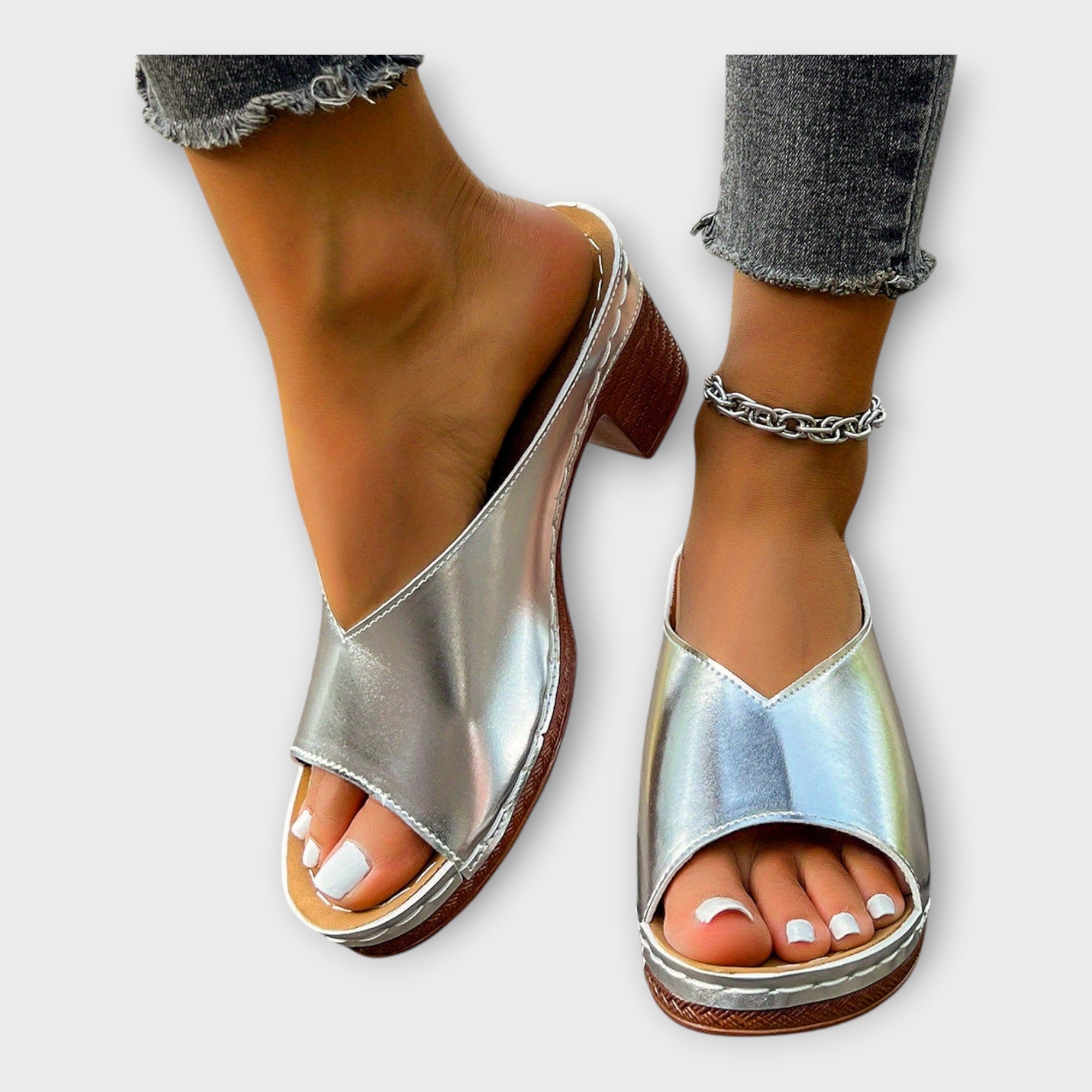 Block Heeled Sandals with Open Back