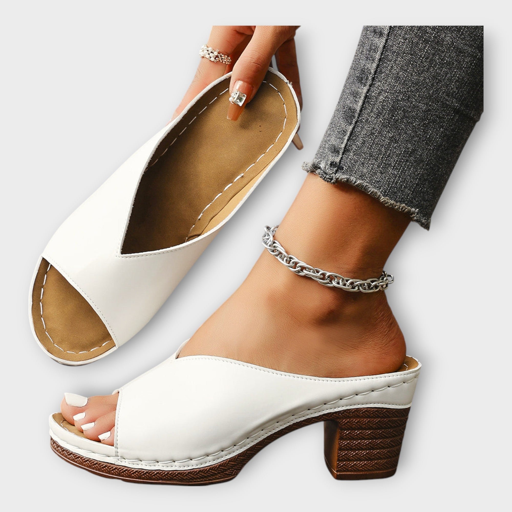 Block Heeled Sandals with Open Back