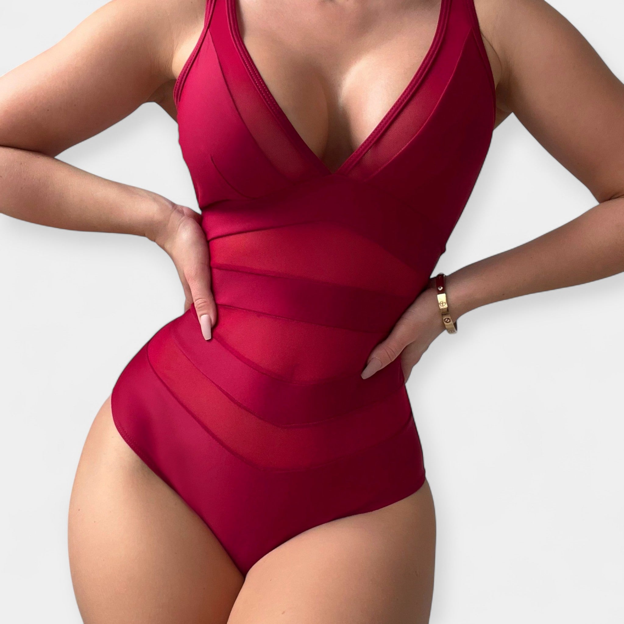 All-in-One Swimsuit with Sheer Details