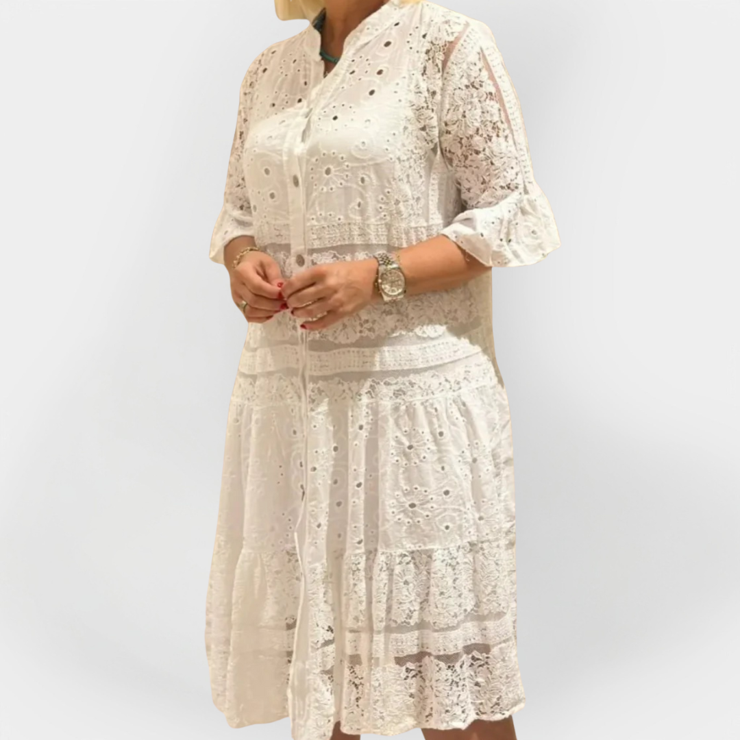 Lace Dress with Sleeves and Front Buttons