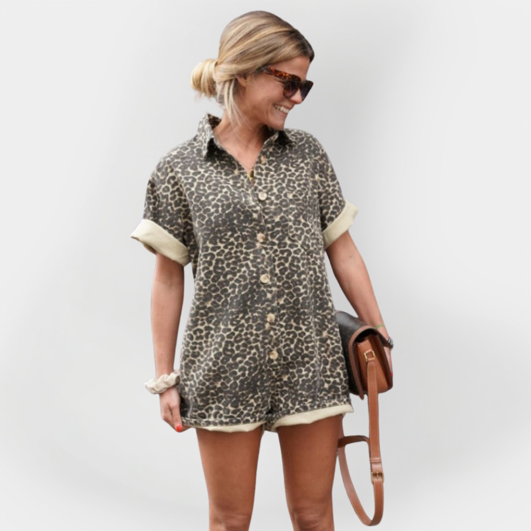 Full-Length Jumpsuit with Leopard Print