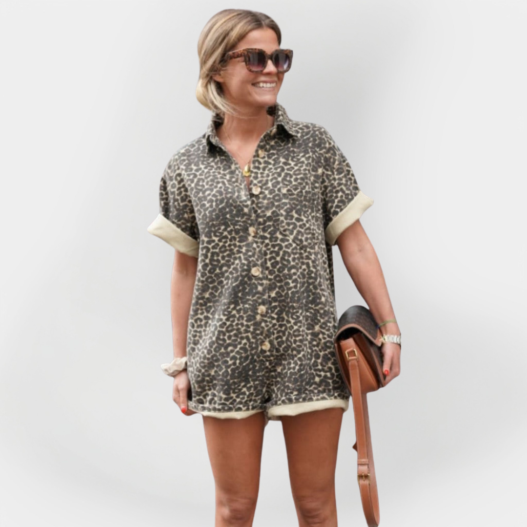 Full-Length Jumpsuit with Leopard Print