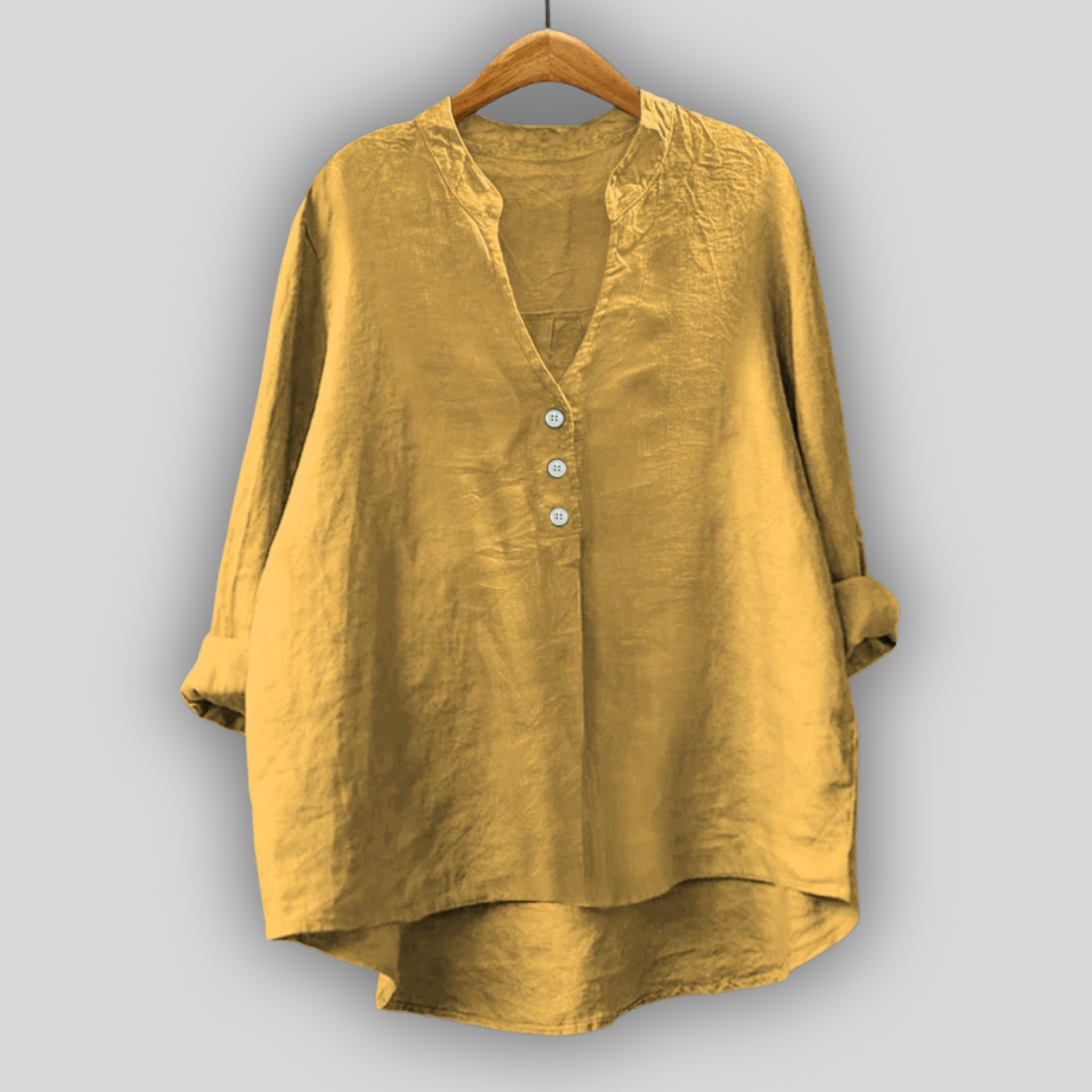 Brown Linen Blouse with Buttons