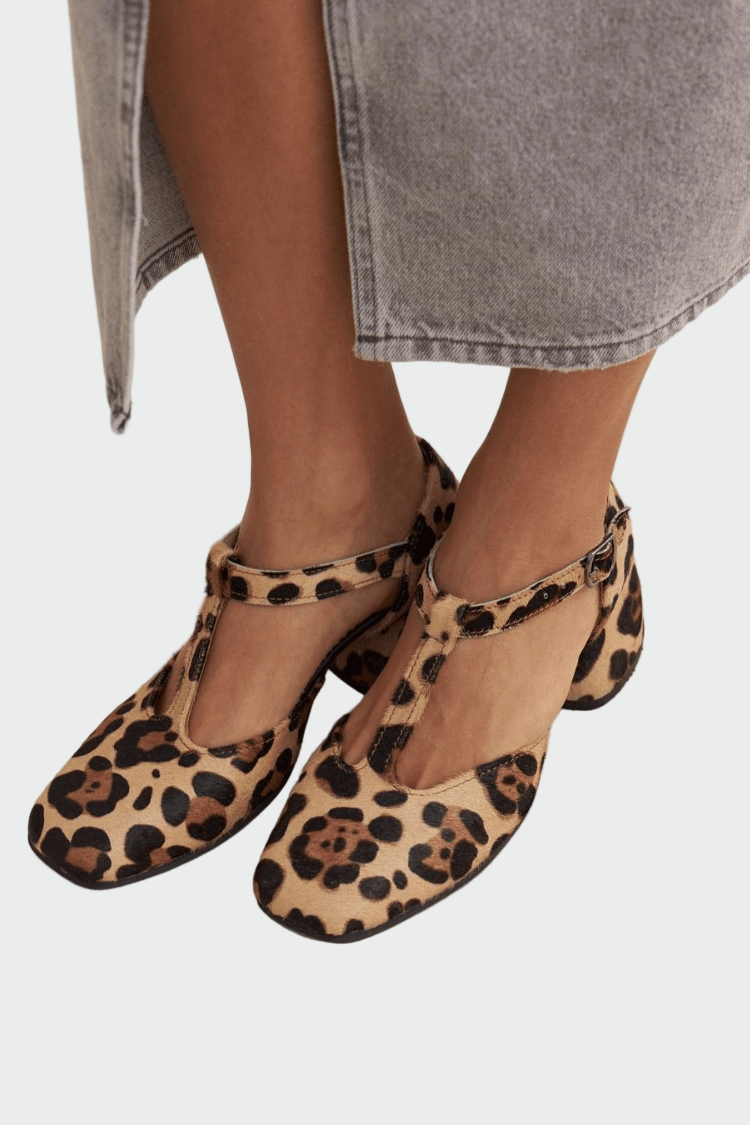 T-Strap Shoes with Animal Print
