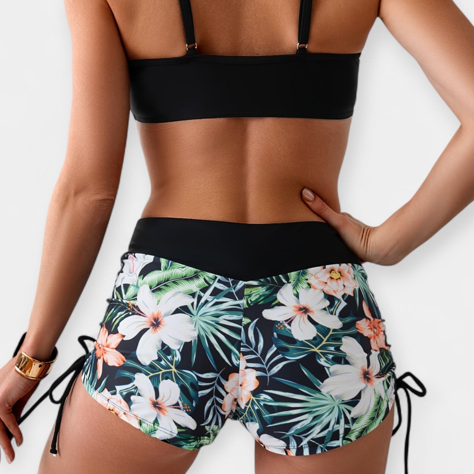 High-Waisted Bikini with Tropical Designs