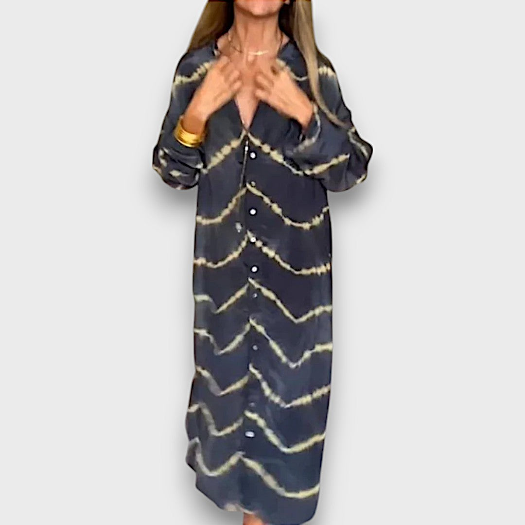 Maxi Tie-Dye Dress with Buttons and Long Sleeves