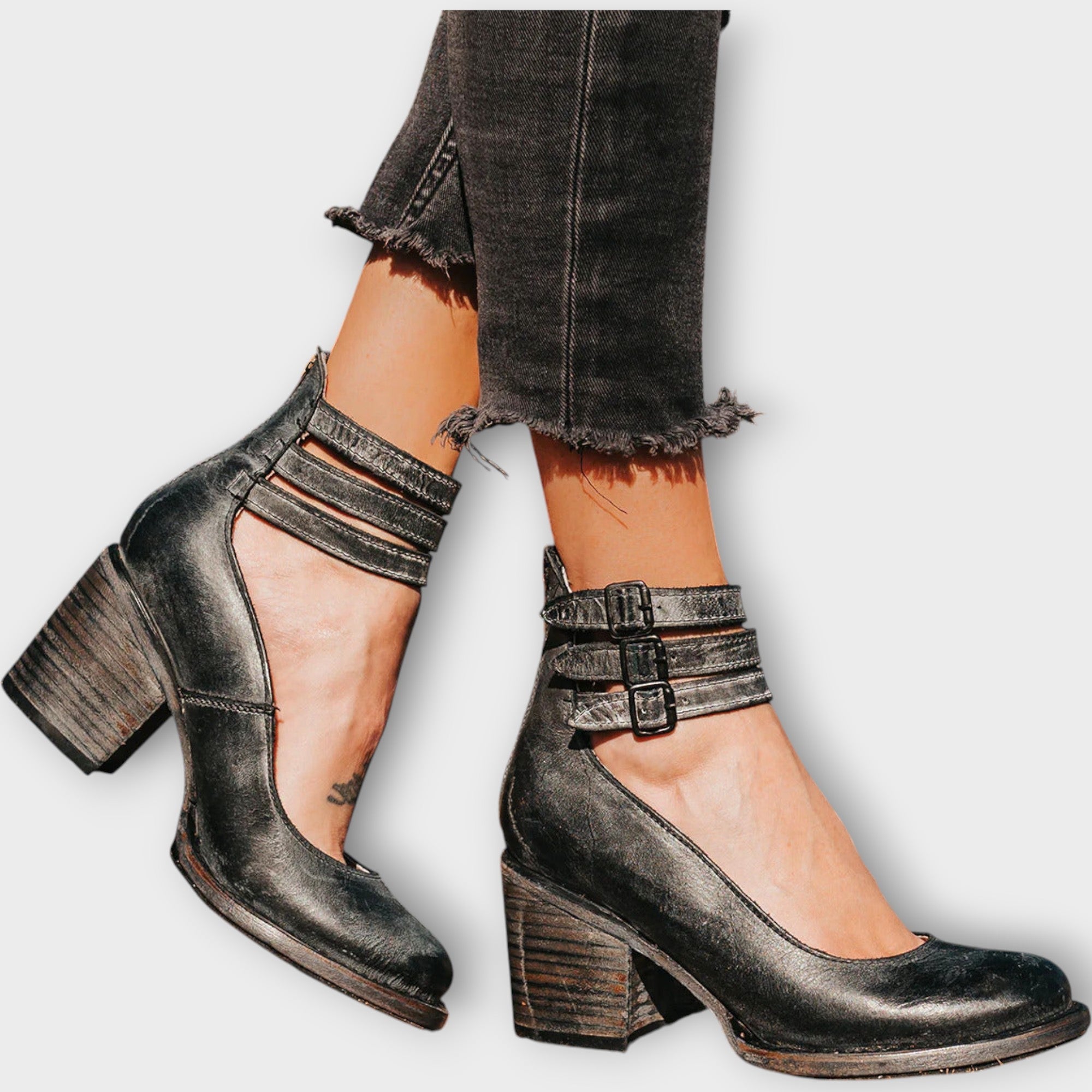 Shoes with Multiple Straps and Thick Heel