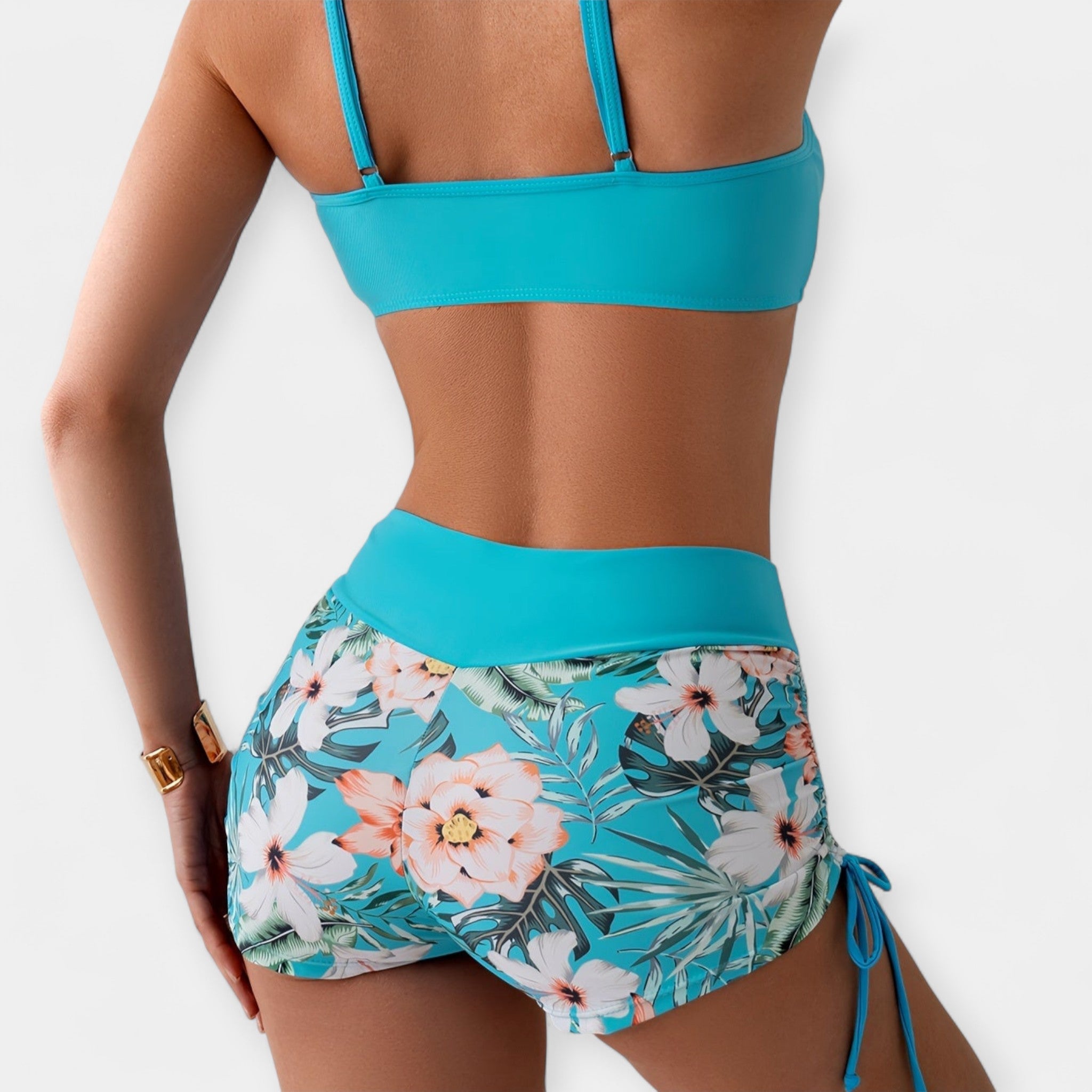 High-Waisted Bikini with Tropical Designs