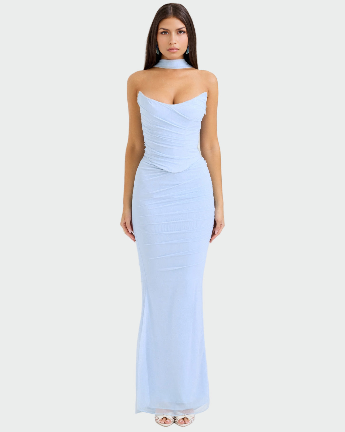 Laura | Long Draped Dress with Corsage Necklace