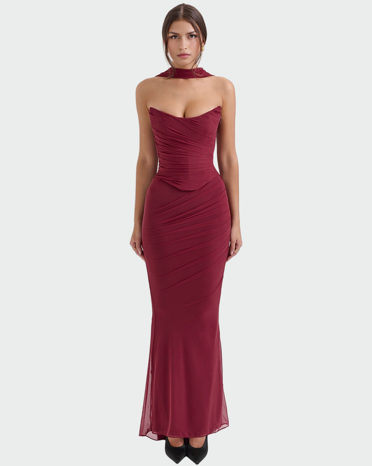 Laura | Long Draped Dress with Corsage Necklace