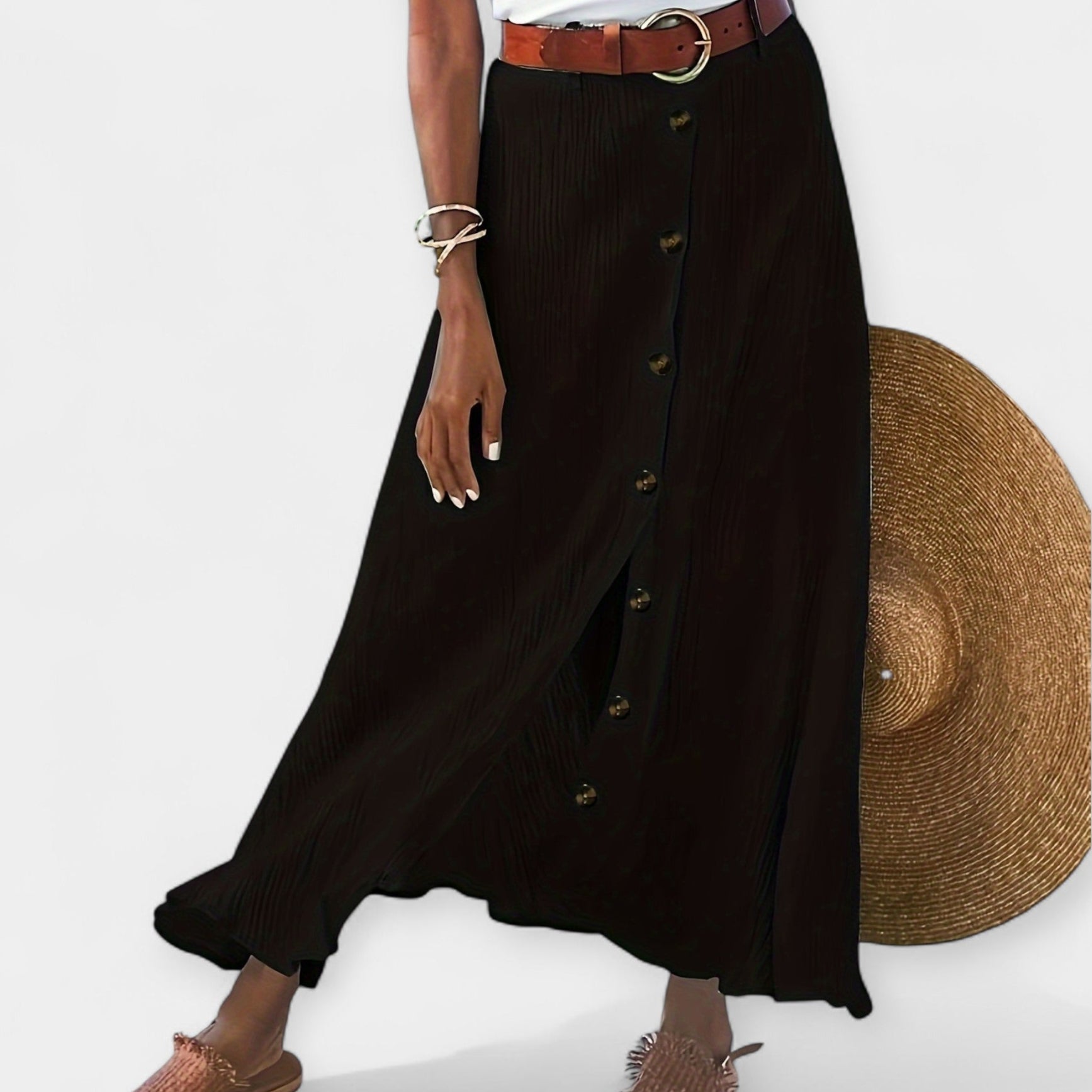 Semi-Sheer Midi Skirt with Slit