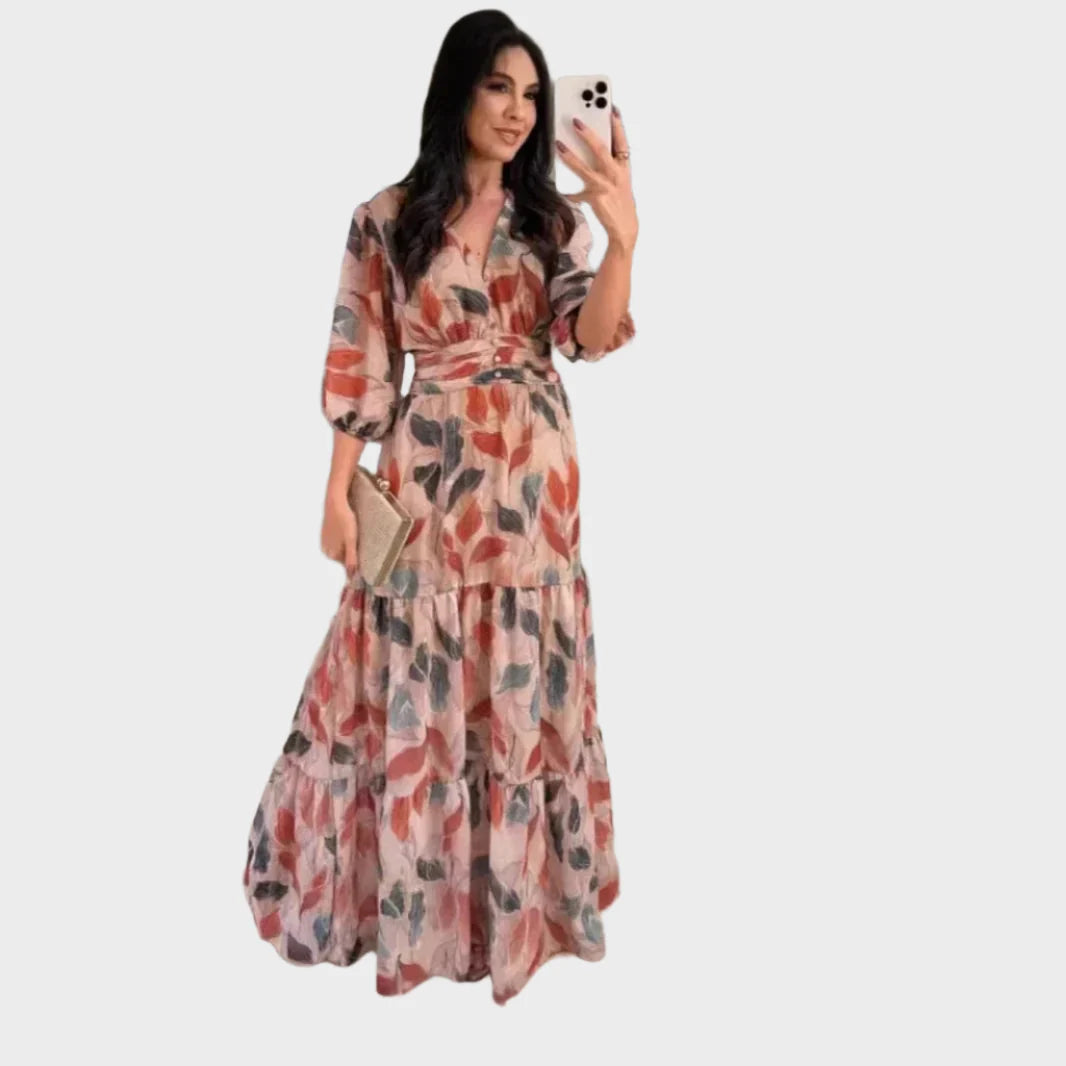 Long Dress with Floral Pattern and Comfortable Fit for Elegant Days