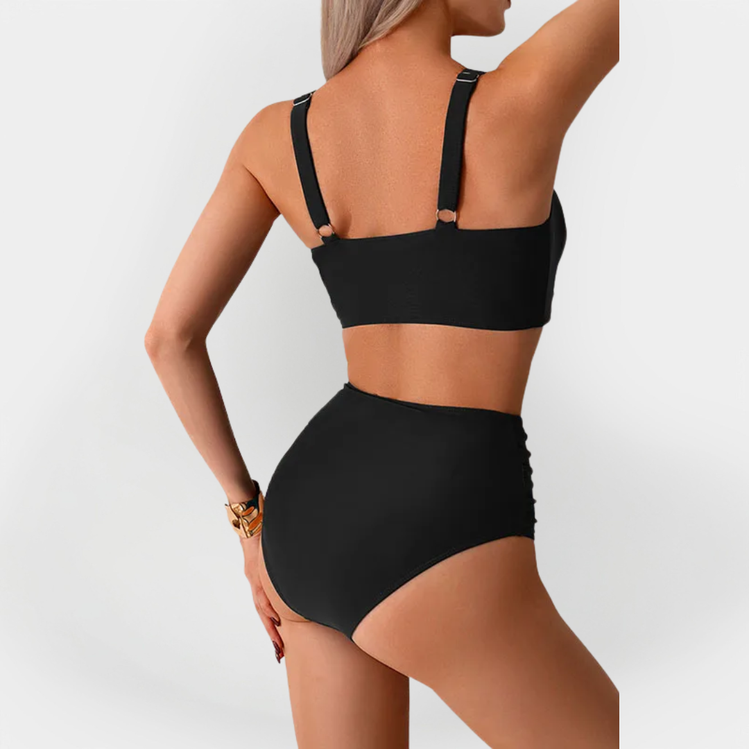 High-Waisted Women's Bikini with Ruffle at the Bust