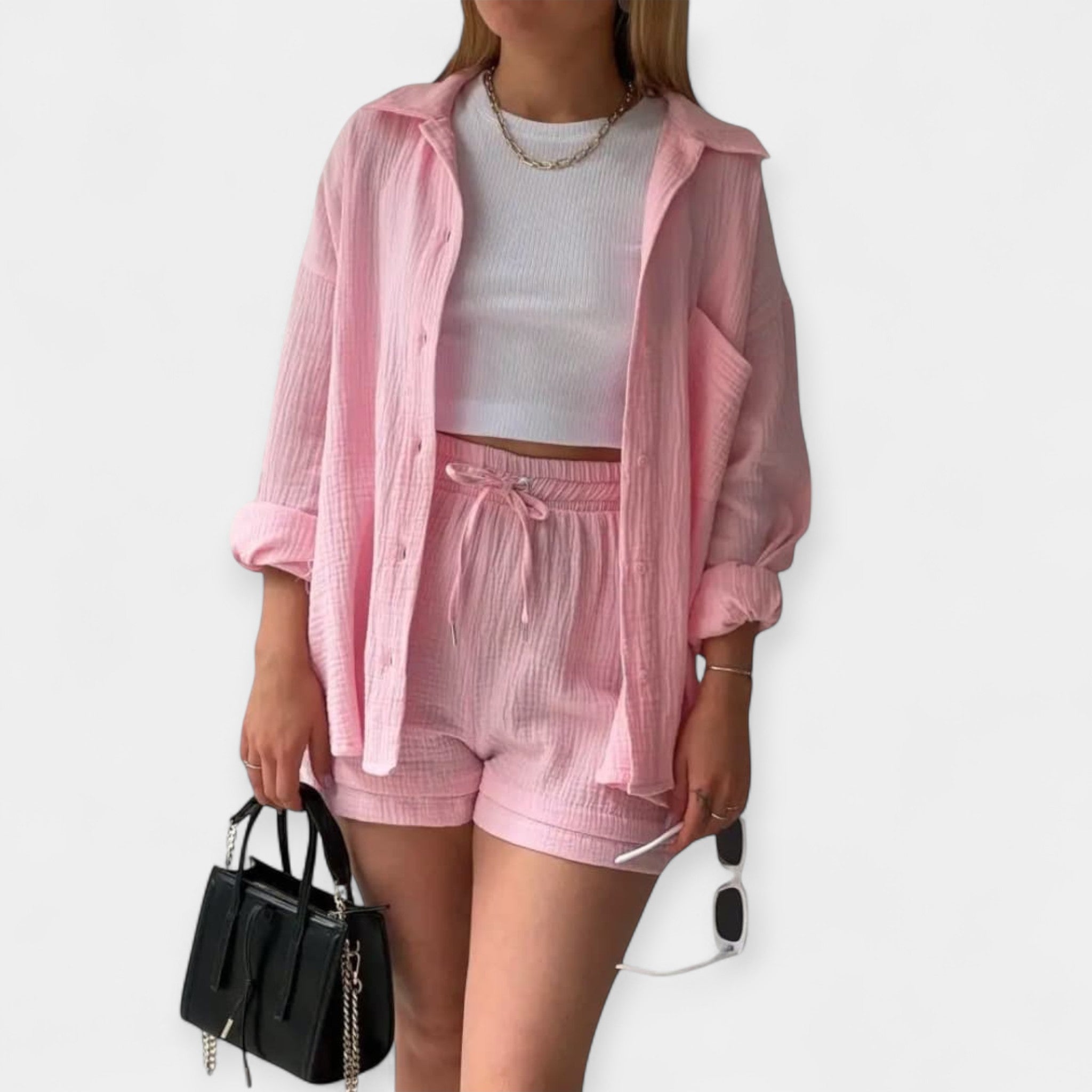 Two-Tone Summer Top and Shorts Set