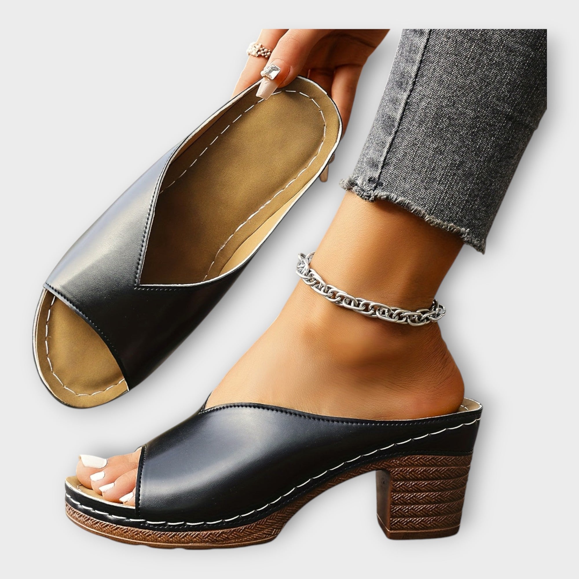 Block Heeled Sandals with Open Back