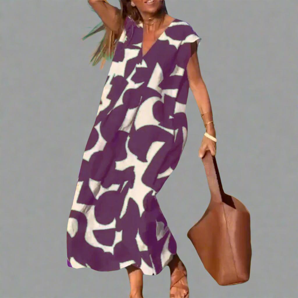 V-Neck Dress with Fabric Print