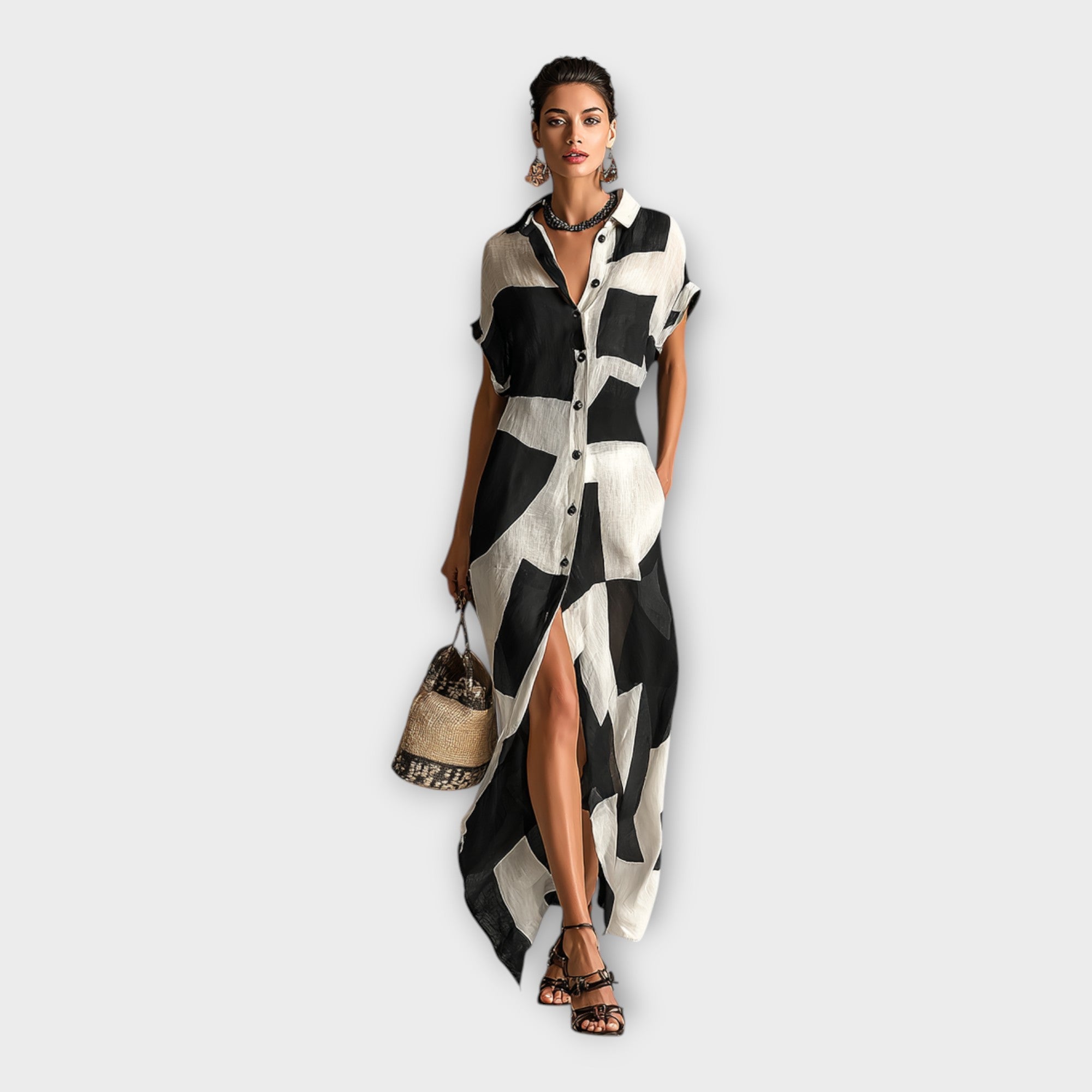 Elegant long dress with modern design and timeless sophistication