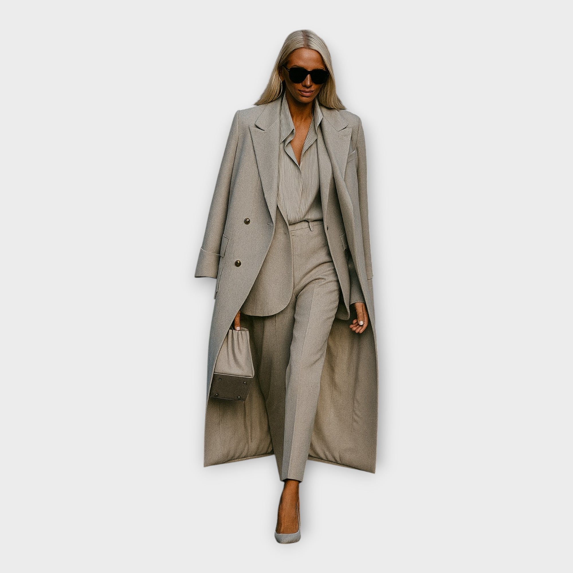 Elegant set with trousers and coat in a minimal line