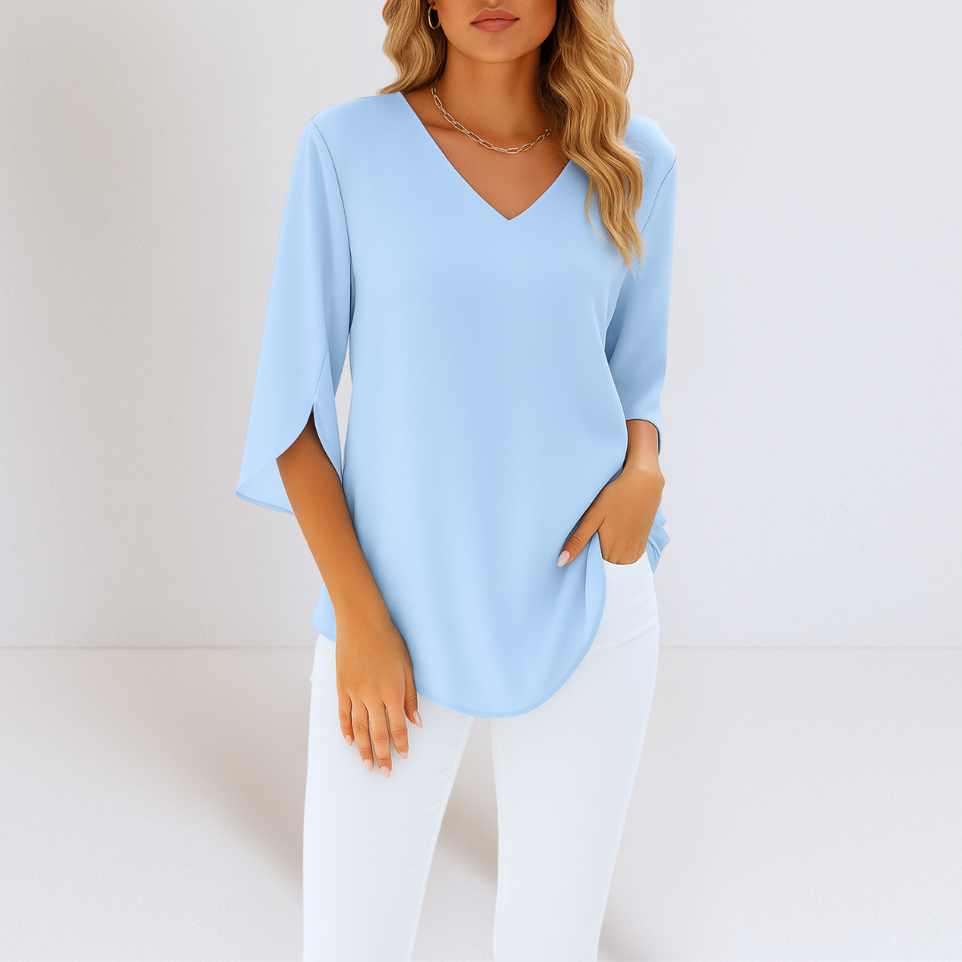 Elegant V-Neck Blouse with Open Sleeves