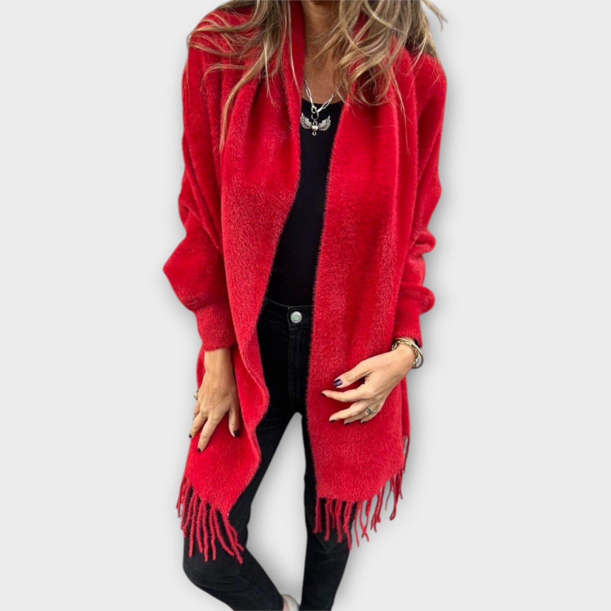 Knitted Wrap with Fringes