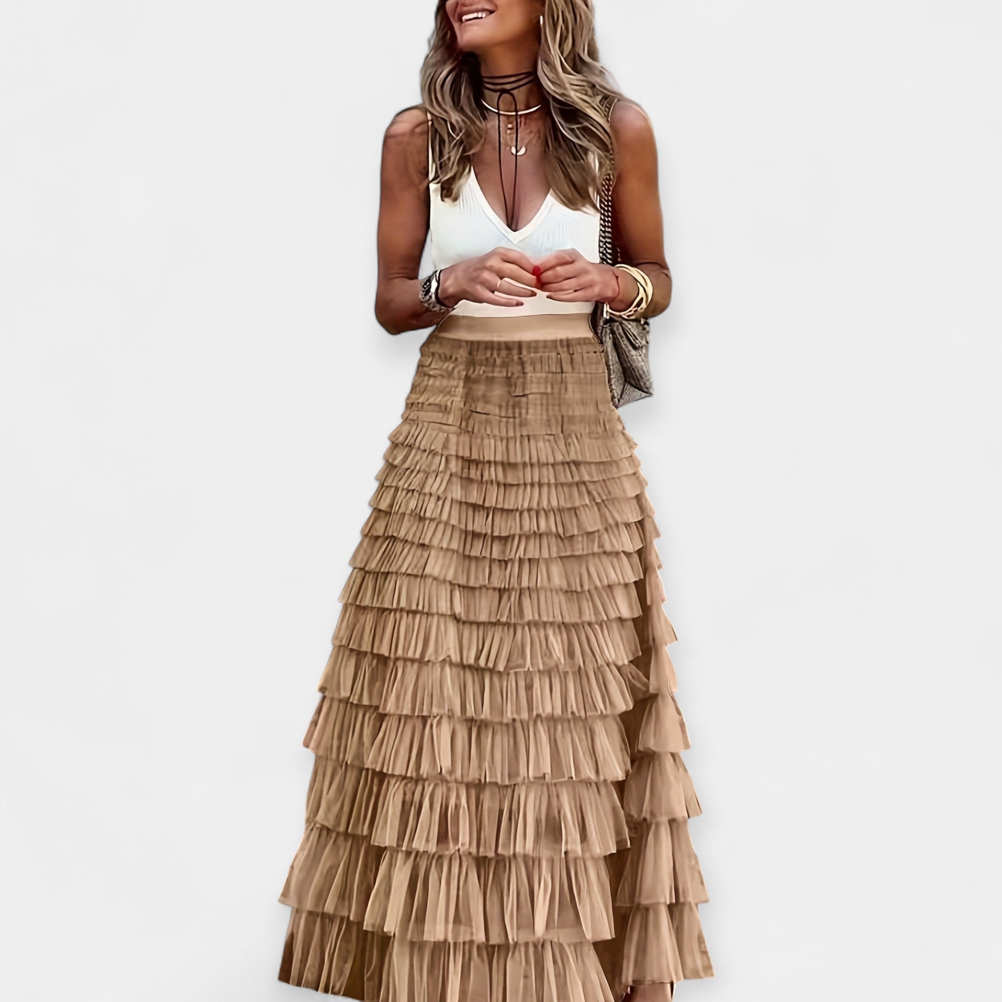 Boho Skirt with Mesh Satin Hem