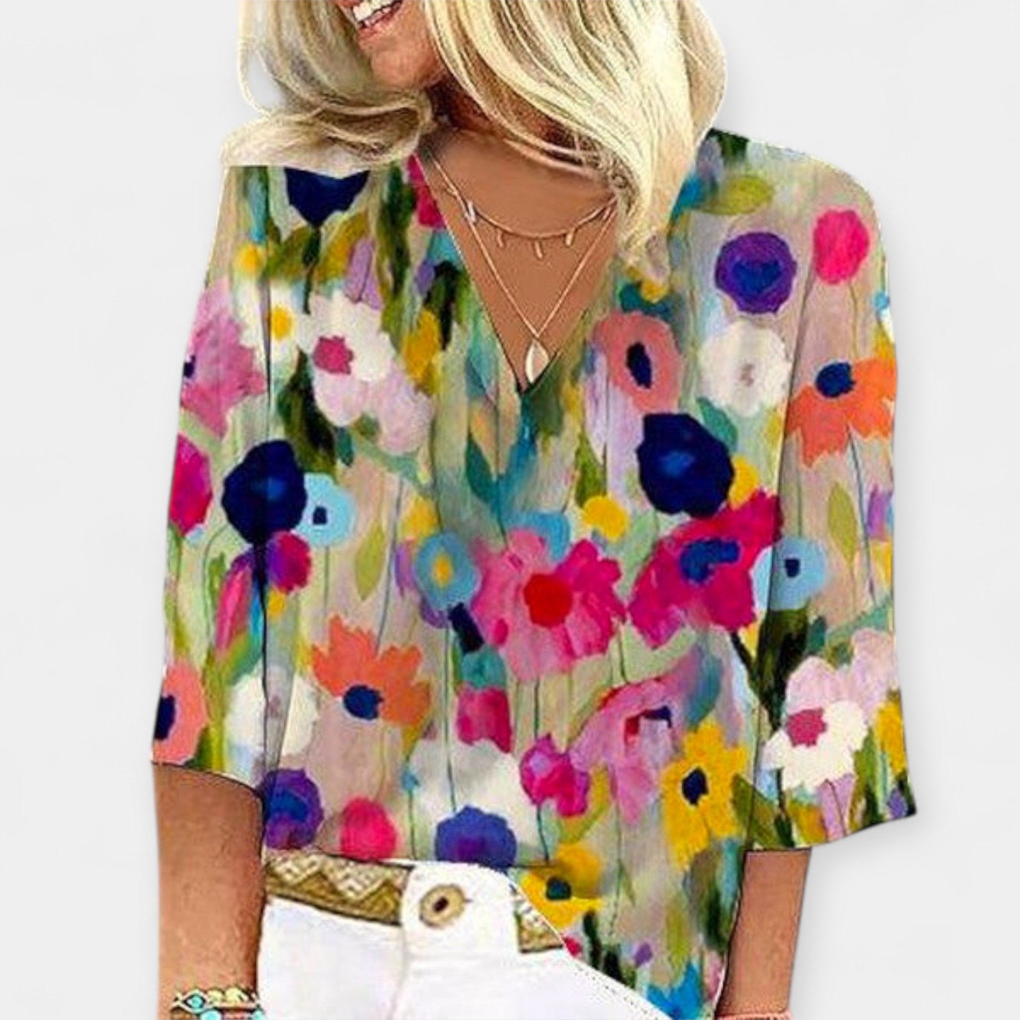 Floral Blouse with V-Neck