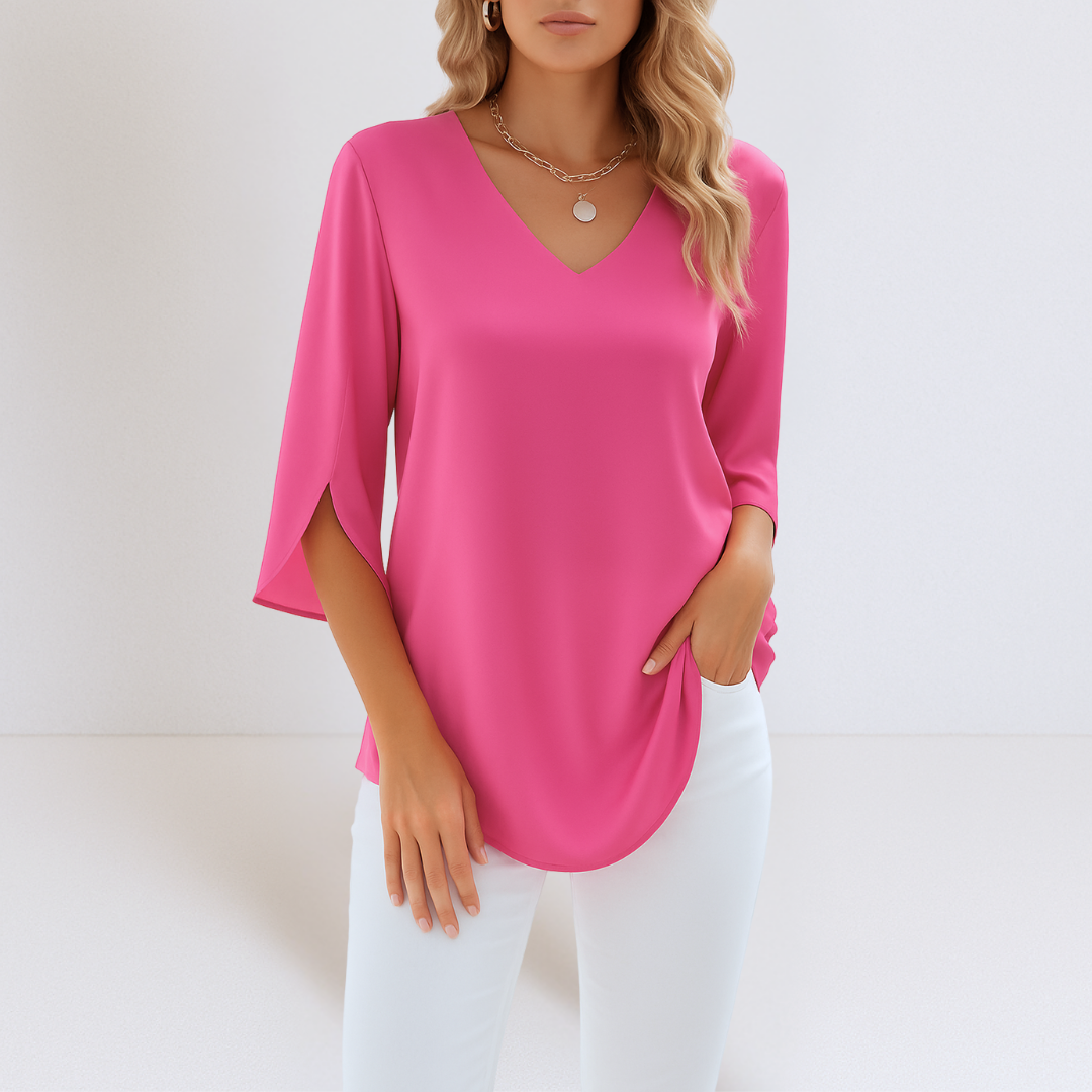Elegant V-Neck Blouse with Open Sleeves