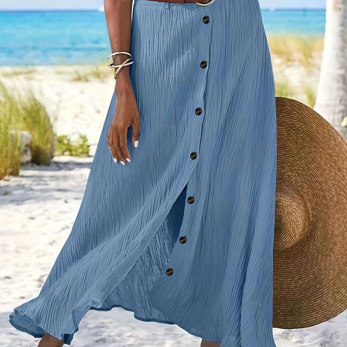 Semi-Sheer Midi Skirt with Slit