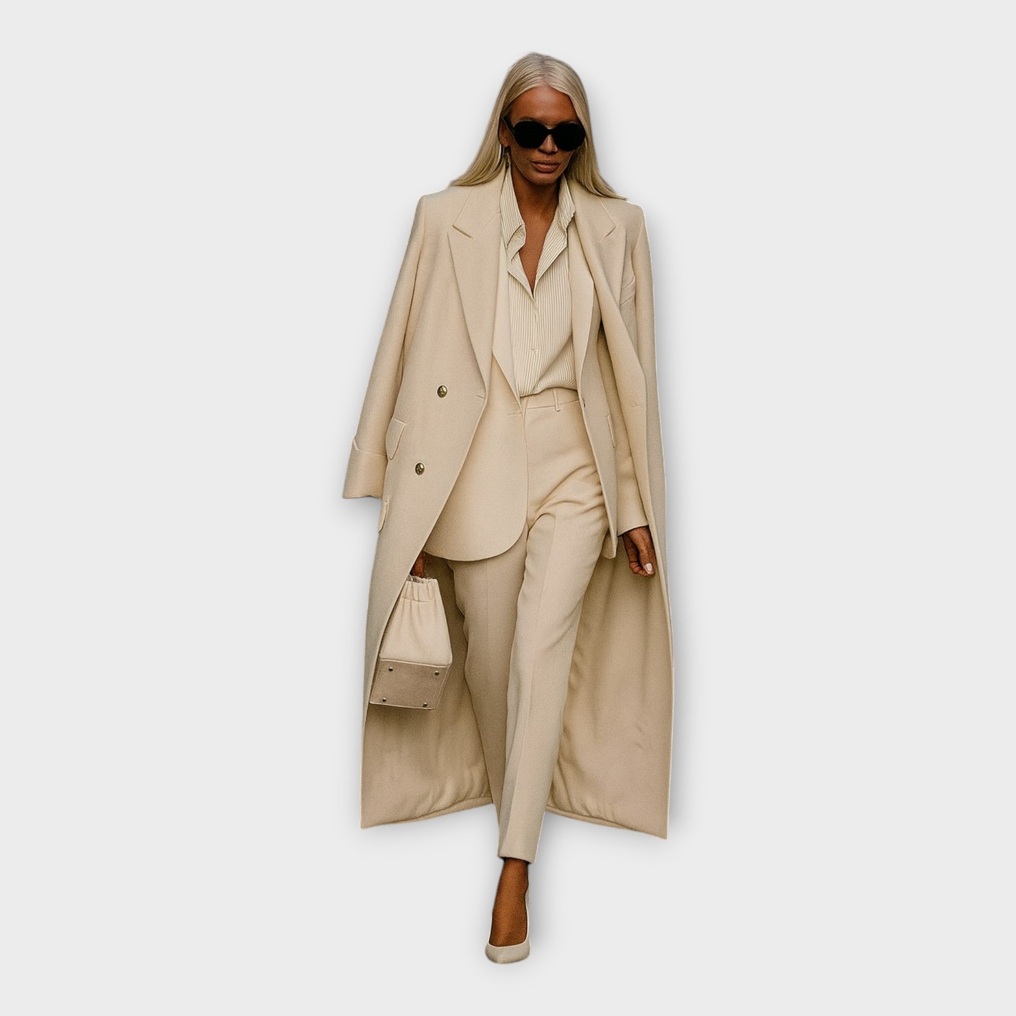 Elegant set with trousers and coat in a minimal line