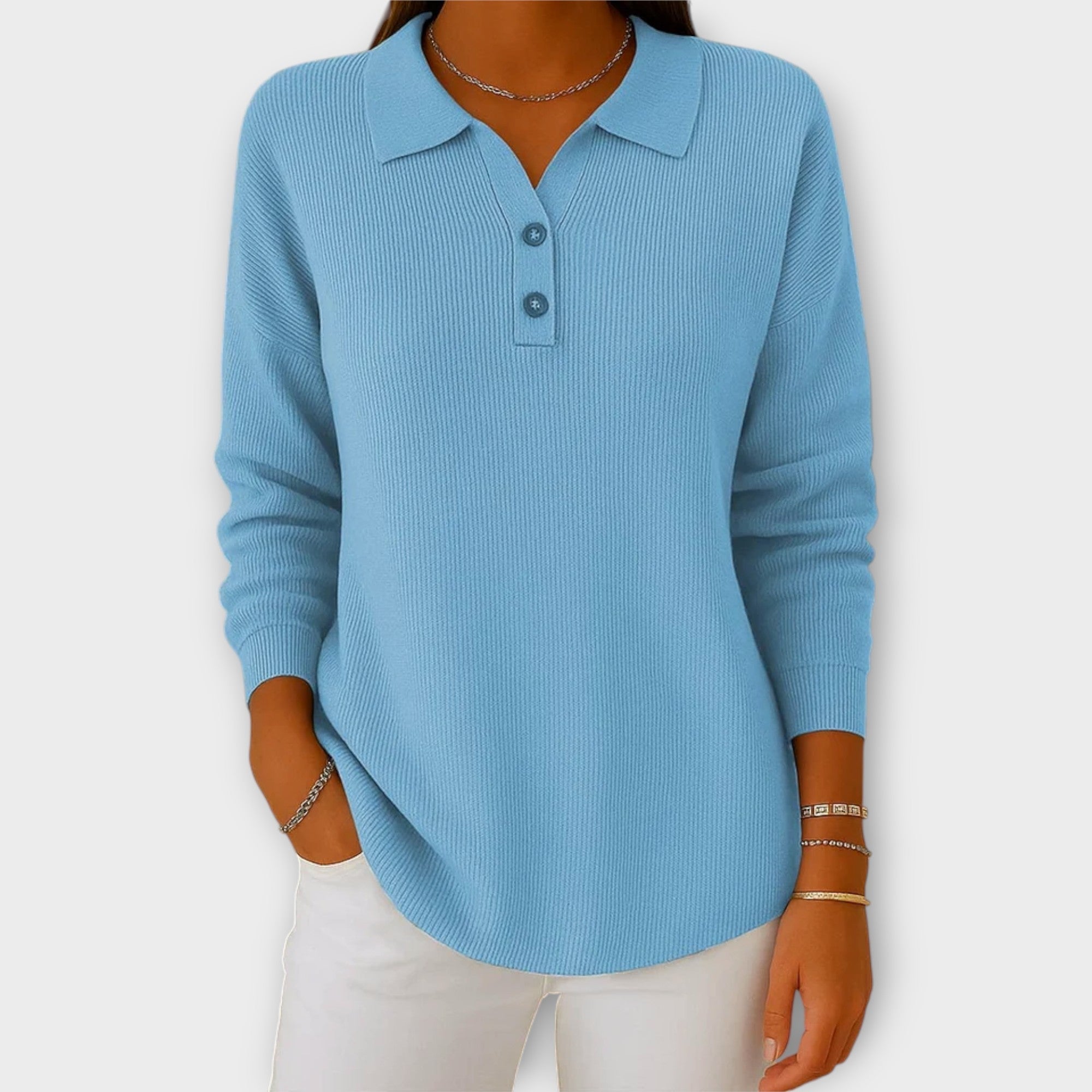 Knitted Top with Elegant Collar and Buttons