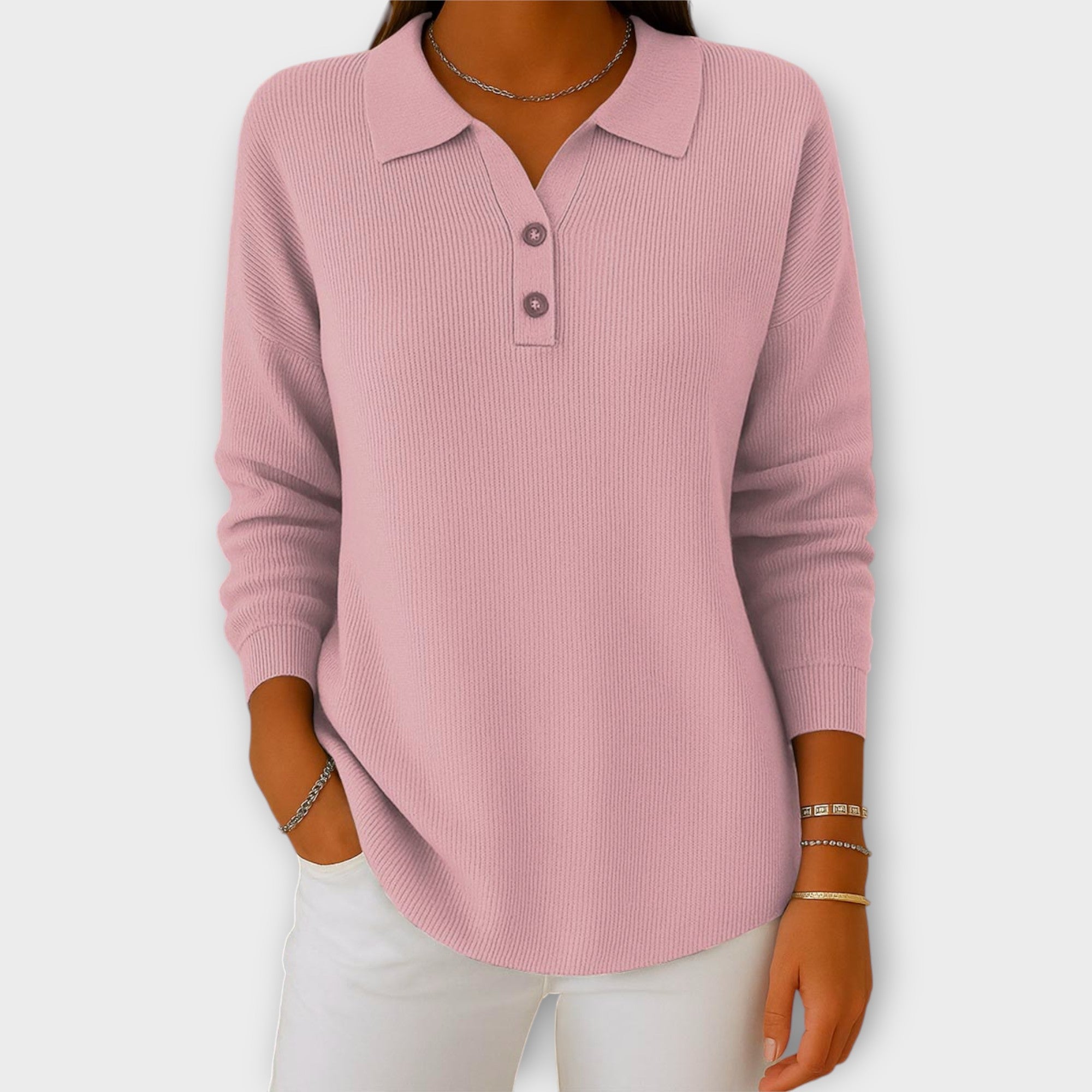 Knitted Top with Elegant Collar and Buttons