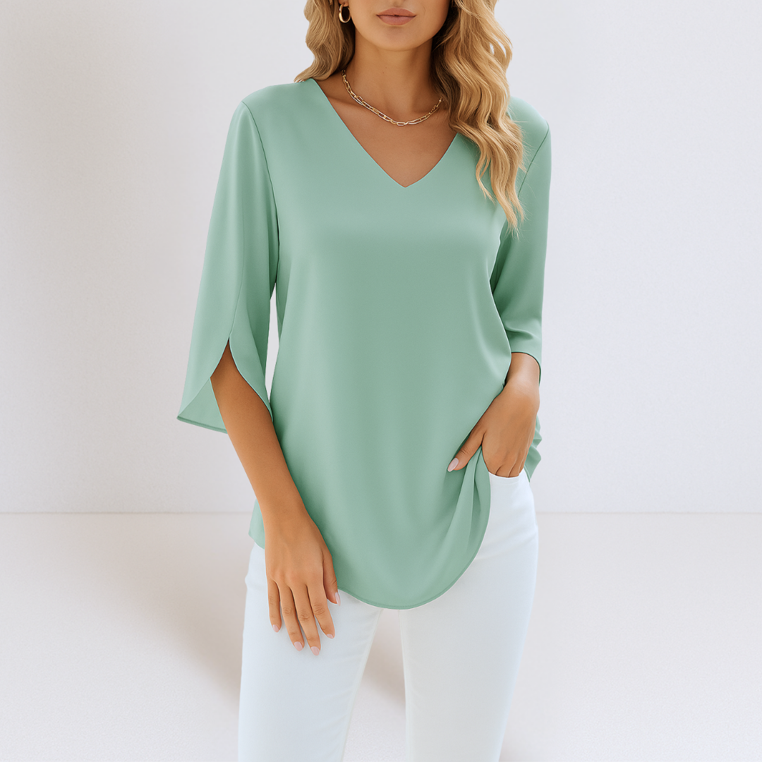 Elegant V-Neck Blouse with Open Sleeves