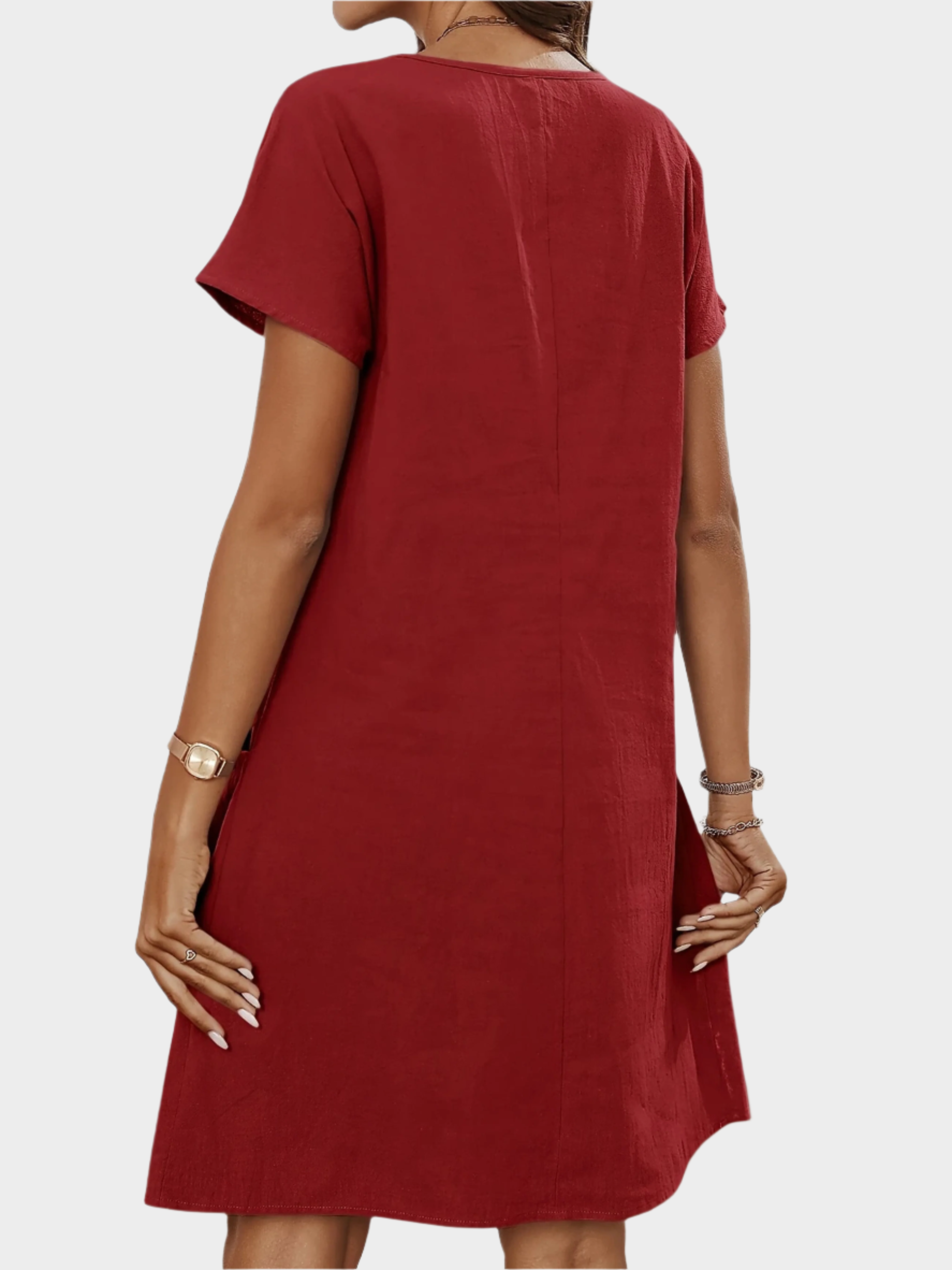 Mini Dress with Short Sleeves and Zip at the Décolletage